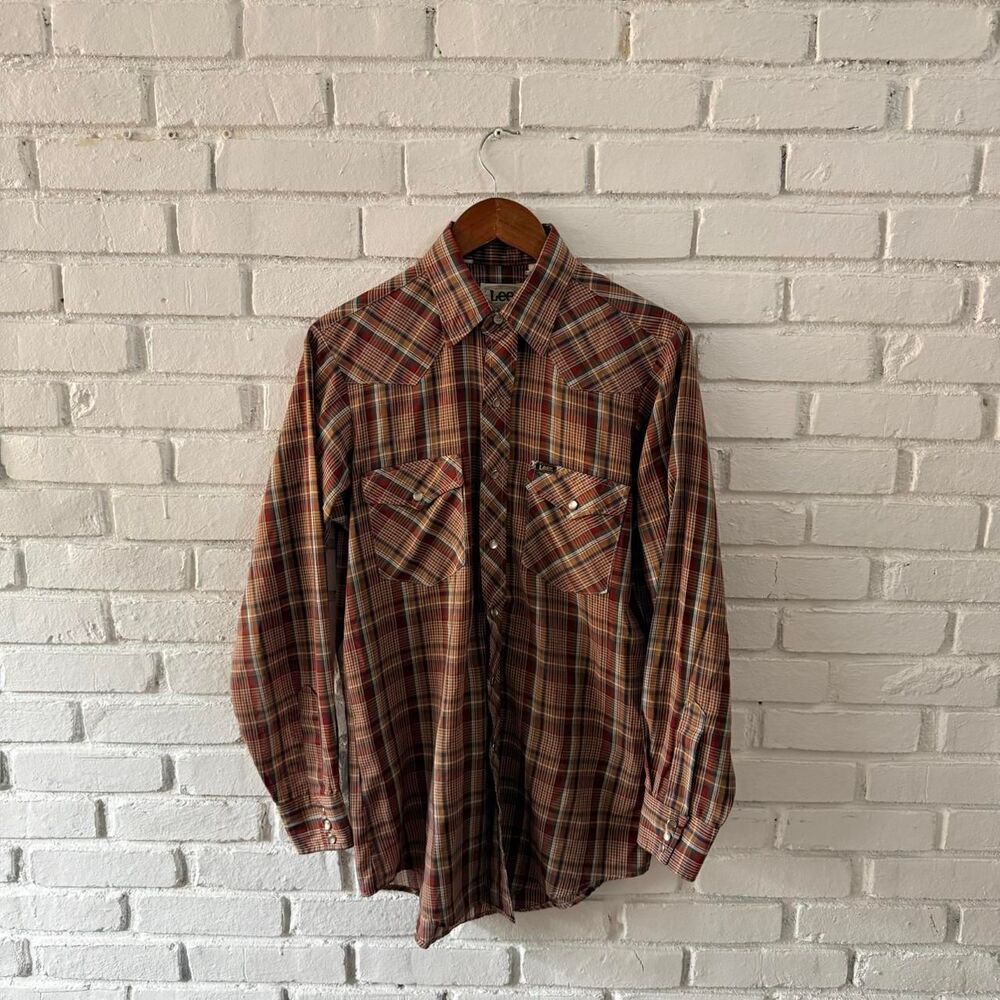 Vintage Lee Western Pearl Snap Made in USA Brown Multicolor Shirt 70s Large